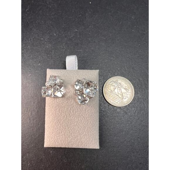 Vintage Silver Tone Crystal Cube Rhinestone Cluster Earrings - Picture 4 of 14